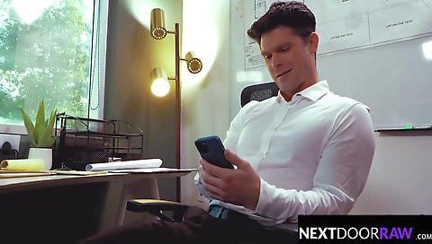 Sexy brunette fucked by dildo and friend